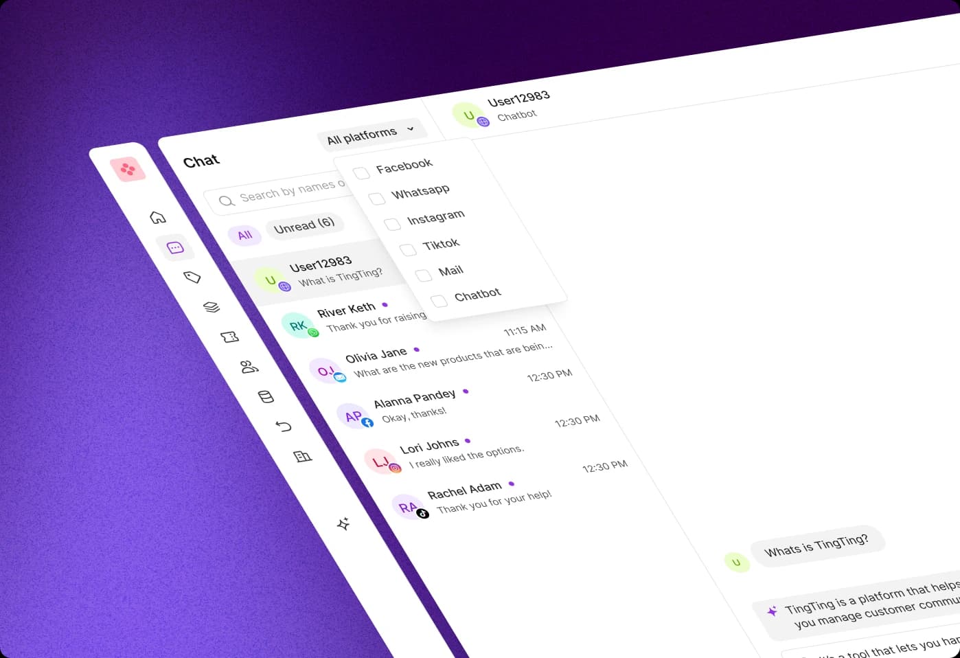 TingTing omni communication chat interface